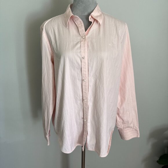 Lauren Ralph Lauren Women’s Pink Pin Stripe Pearl Button Down Collar Shirt Sz XL - Picture 12 of 12